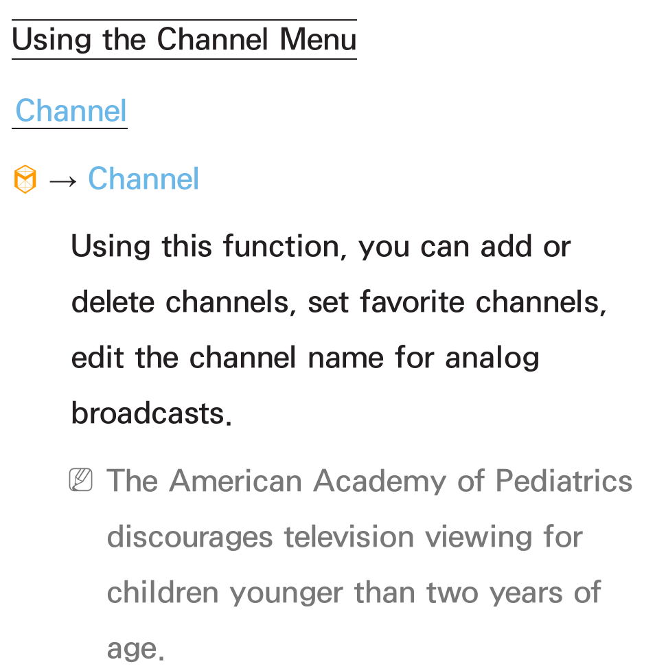 Channel menu, Using the channel menu | Samsung PL64E8000GFXZP User Manual | Page 5 / 658