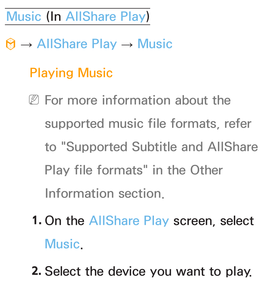 Music, Allshare play | Samsung PL64E8000GFXZP User Manual | Page 506 / 658
