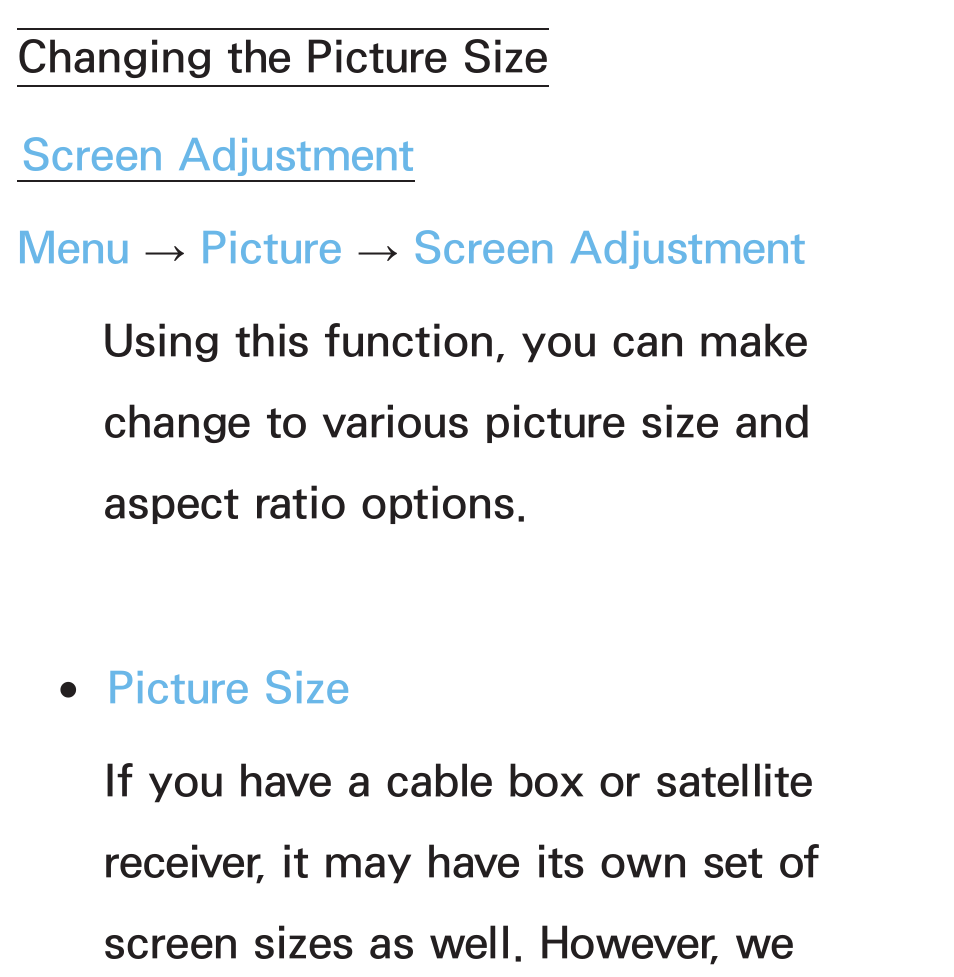 Changing the picture size | Samsung PL64E8000GFXZP User Manual | Page 58 / 658