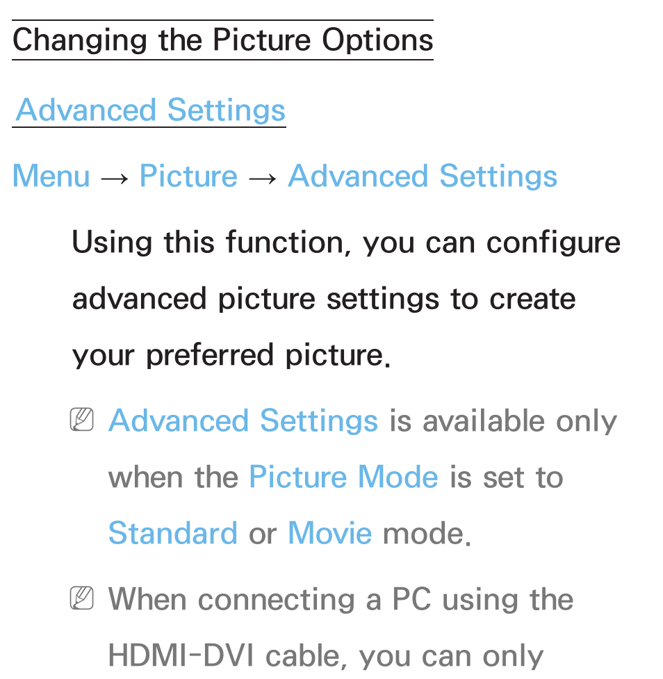 Changing the picture options | Samsung PL64E8000GFXZP User Manual | Page 67 / 658