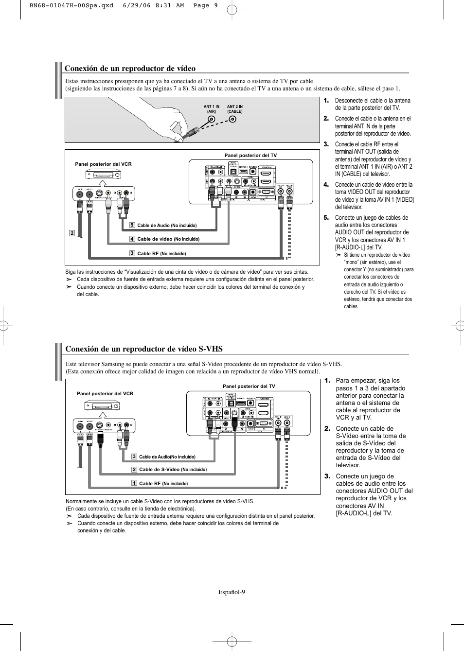 Conexión de un reproductor de vídeo, Conexión de un reproductor de vídeo s-vhs | Samsung LNS3296DX-XAA User Manual | Page 129 / 179