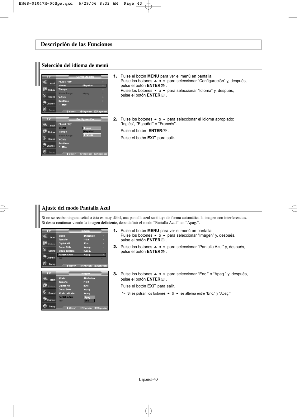Descripción de las funciones | Samsung LNS3296DX-XAA User Manual | Page 163 / 179