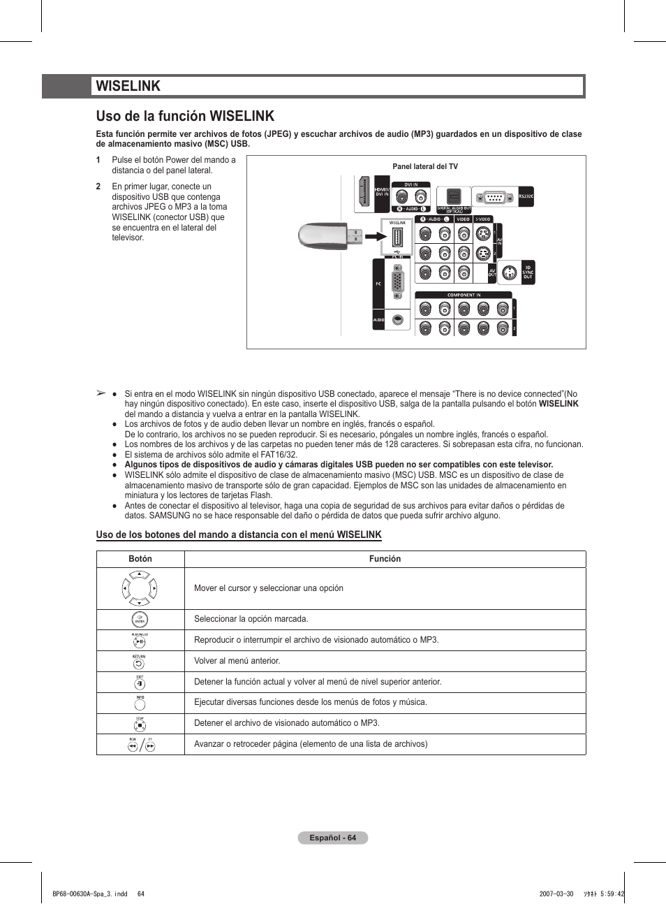 Wiselink uso de la función wiselink | Samsung HLT5676SX-XAA User Manual | Page 147 / 160