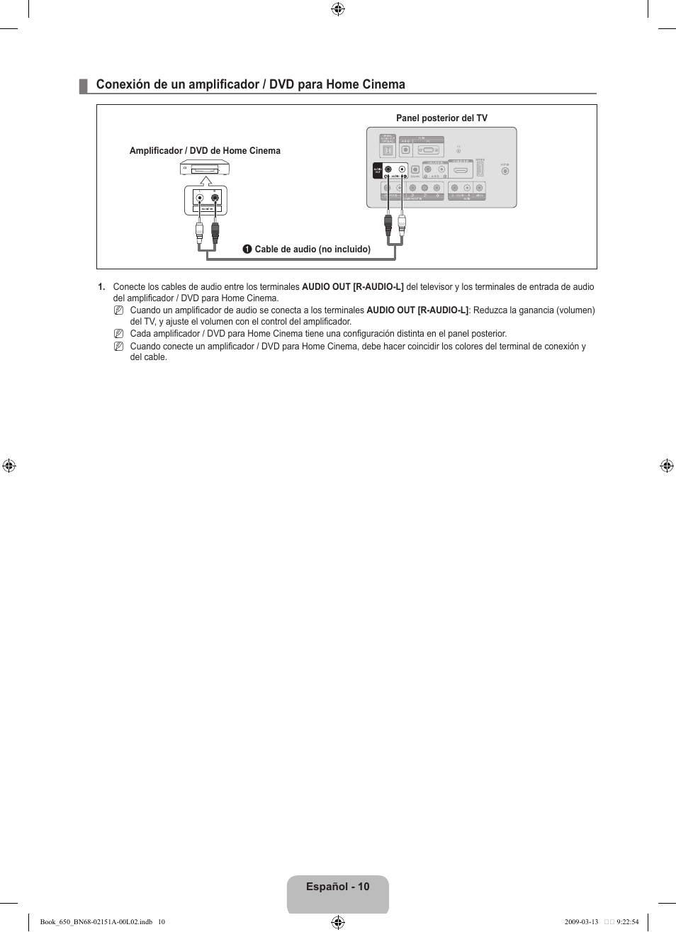 Conexión de un amplificador / dvd para home cinema | Samsung LN22B650T6DUZA User Manual | Page 45 / 67
