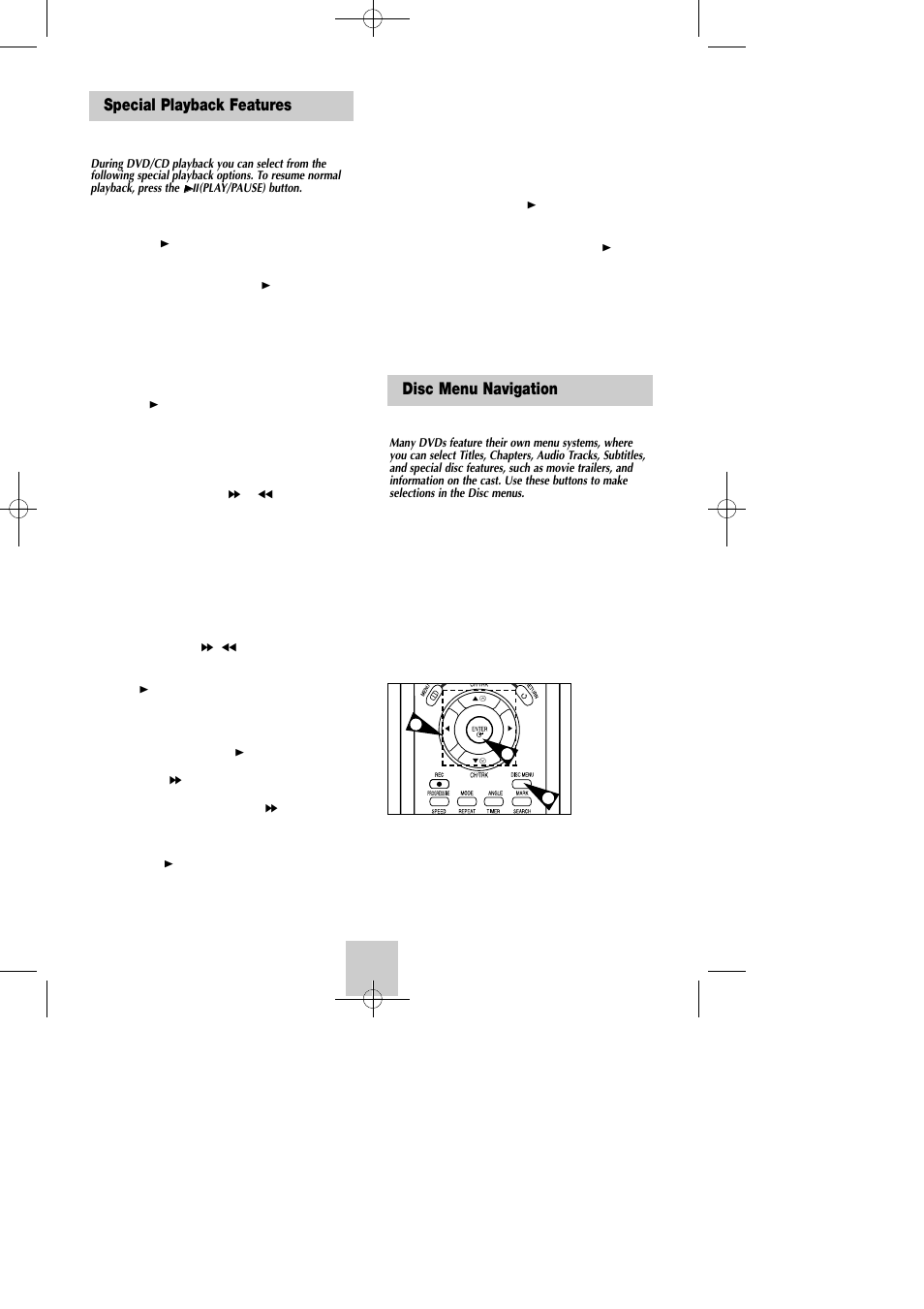 Dvd operations, Special playback features, Disc menu navigation | Samsung DVD-V4600C-XAA User Manual | Page 22 / 36