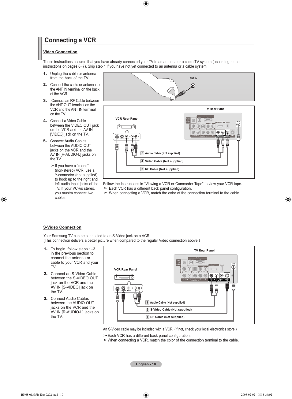 Connecting a vcr | Samsung LN22A450C1DXZA User Manual | Page 12 / 121