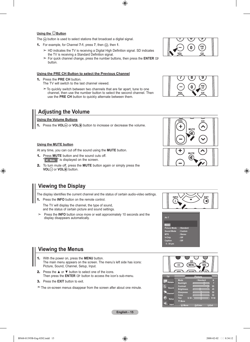 Adjusting the volume, Viewing the display, Viewing the menus | Samsung LN22A450C1DXZA User Manual | Page 17 / 121