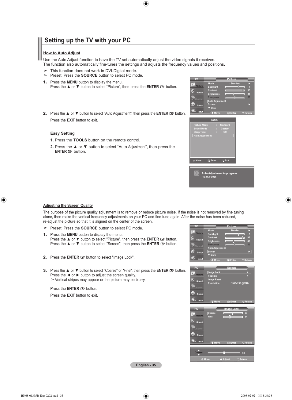 Setting up the tv with your pc, This function does not work in dvi-digital mode | Samsung LN22A450C1DXZA User Manual | Page 37 / 121