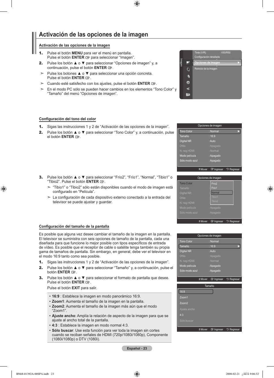 Activación de las opciones de la imagen | Samsung LN37A550P3FXZA User Manual | Page 129 / 201