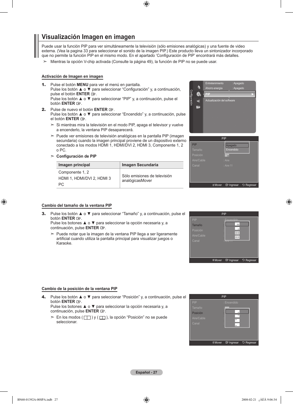 Visualización imagen en imagen | Samsung LN37A550P3FXZA User Manual | Page 133 / 201