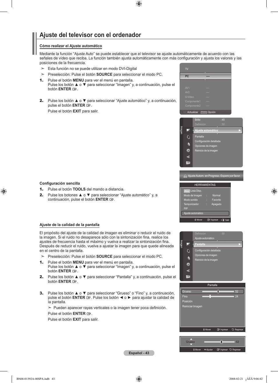Ajuste del televisor con el ordenador | Samsung LN37A550P3FXZA User Manual | Page 149 / 201