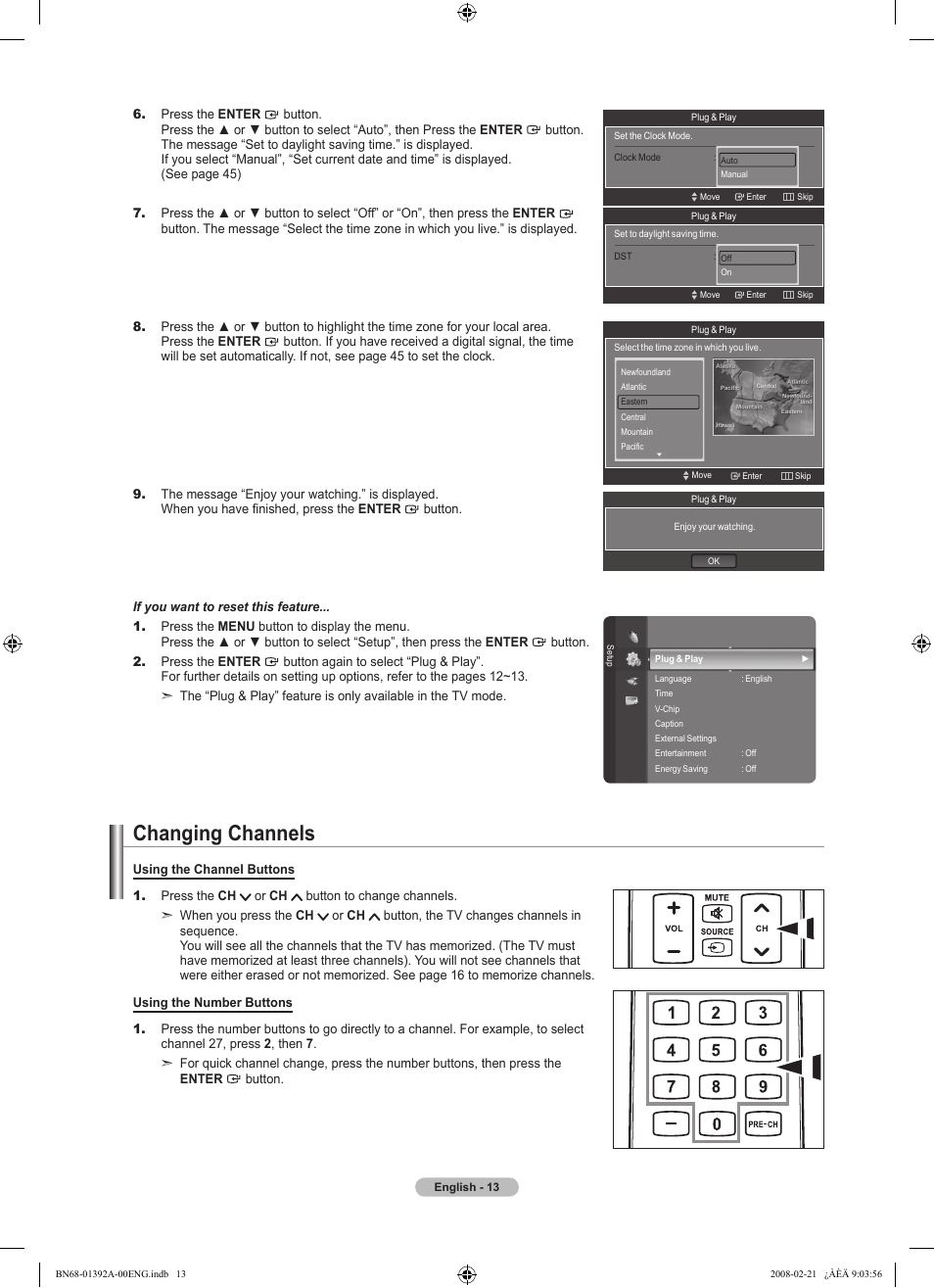 Changing channels, Viewing the menus | Samsung LN37A550P3FXZA User Manual | Page 15 / 201