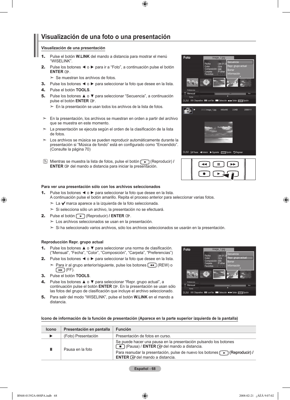 Visualización de una foto o una presentación | Samsung LN37A550P3FXZA User Manual | Page 174 / 201