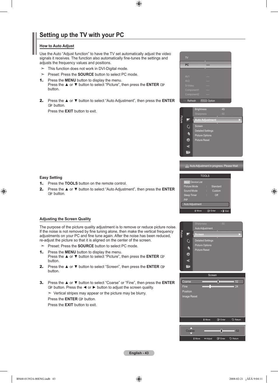 Setting up the tv with your pc | Samsung LN37A550P3FXZA User Manual | Page 45 / 201
