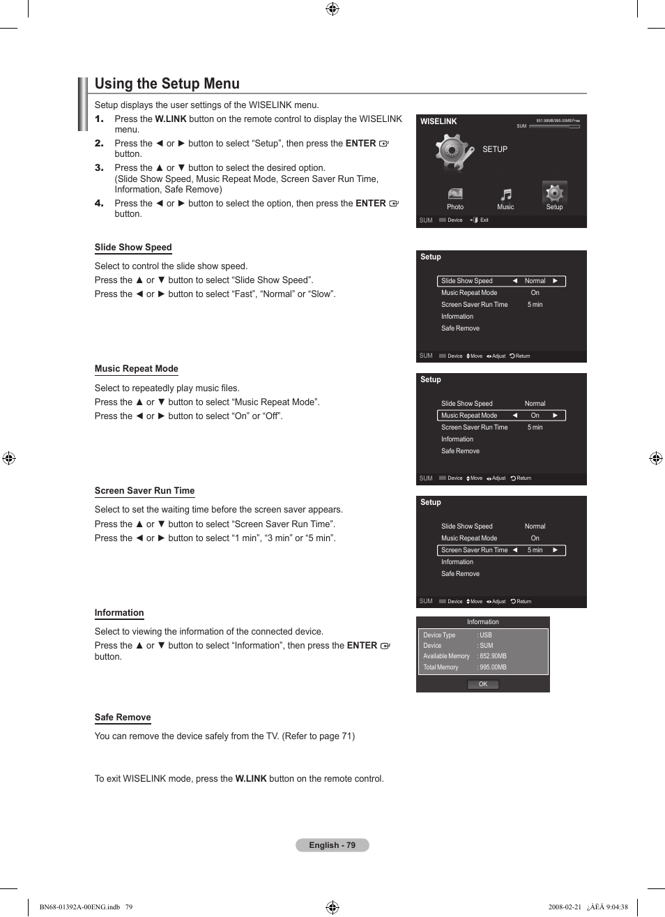 Using the setup menu | Samsung LN37A550P3FXZA User Manual | Page 81 / 201