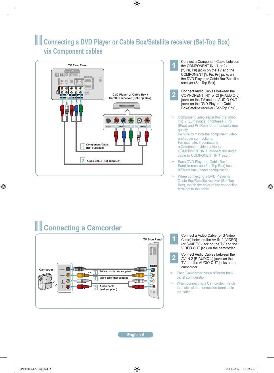Connecting a camcorder | Samsung LN37A450C1DXZA User Manual | Page 5 / 18
