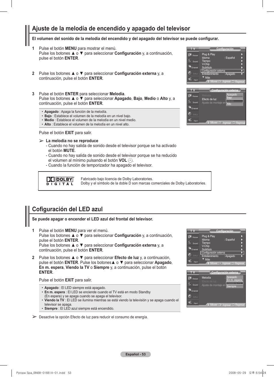 Cofiguración del led azul | Samsung PN50A460S4DXZA User Manual | Page 127 / 150