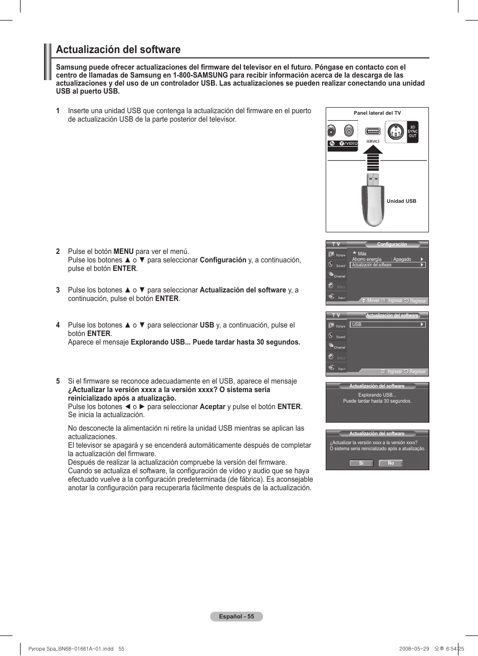 Actualización del software | Samsung PN50A460S4DXZA User Manual | Page 129 / 150