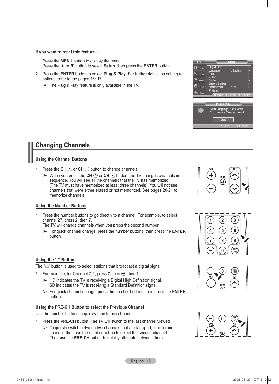 Changing channels | Samsung PN50A460S4DXZA User Manual | Page 18 / 150