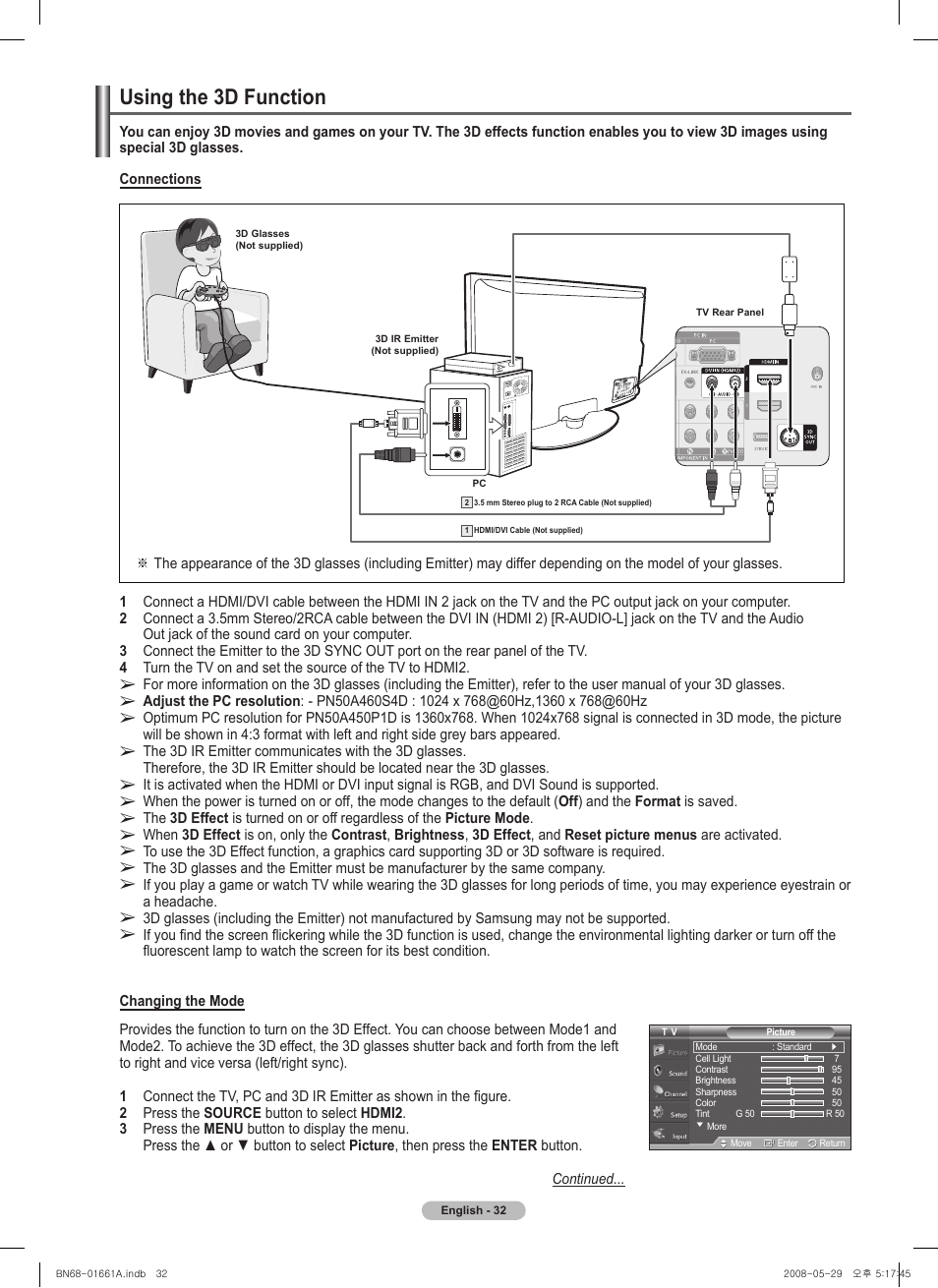 Using the d function, Using the d function | Samsung PN50A460S4DXZA User Manual | Page 32 / 150