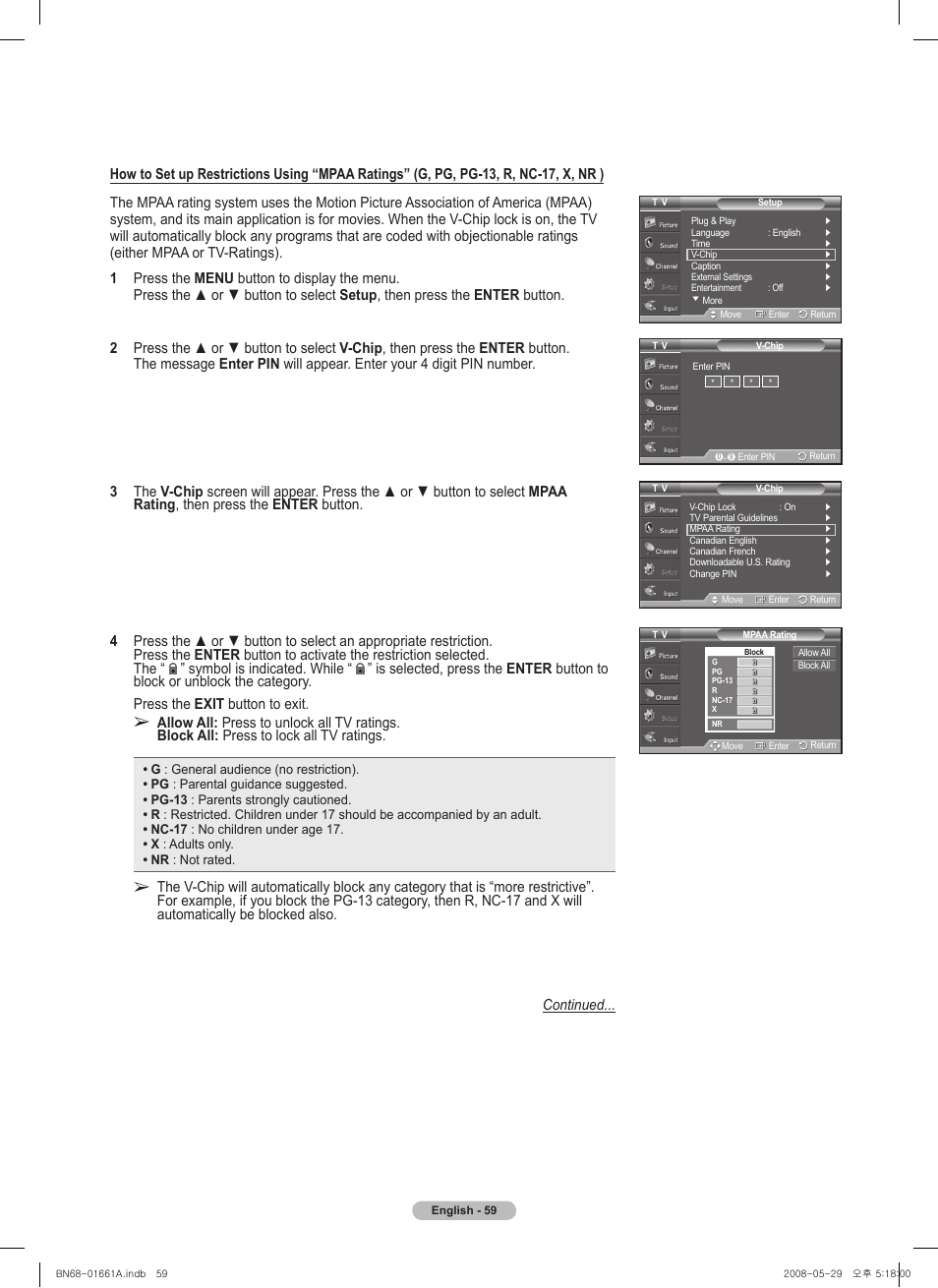 Symbol is indicated. while | Samsung PN50A460S4DXZA User Manual | Page 59 / 150