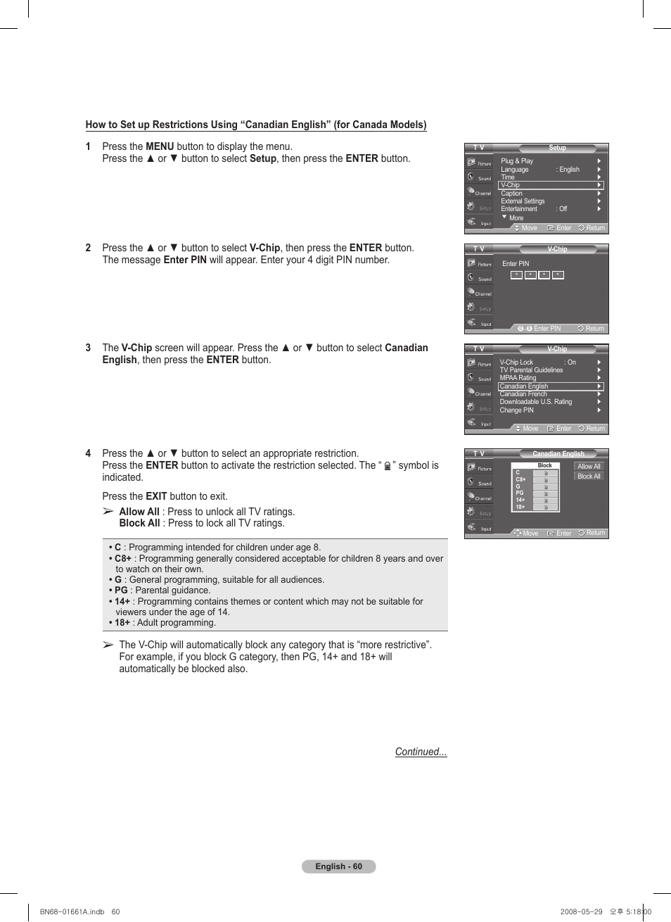 Symbol is indicated. press the exit button to exit | Samsung PN50A460S4DXZA User Manual | Page 60 / 150