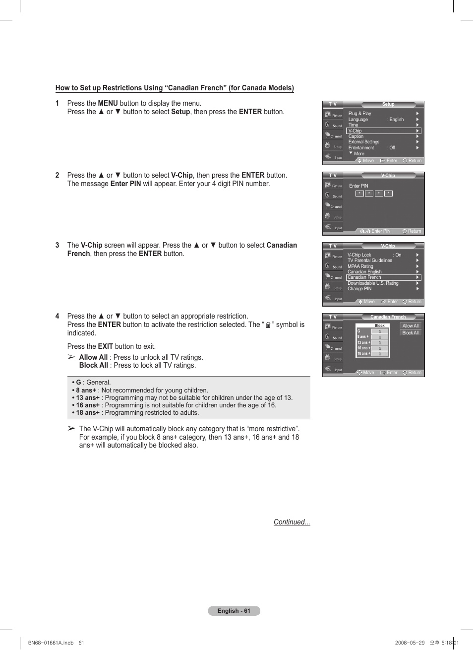 Symbol is indicated. press the exit button to exit | Samsung PN50A460S4DXZA User Manual | Page 61 / 150