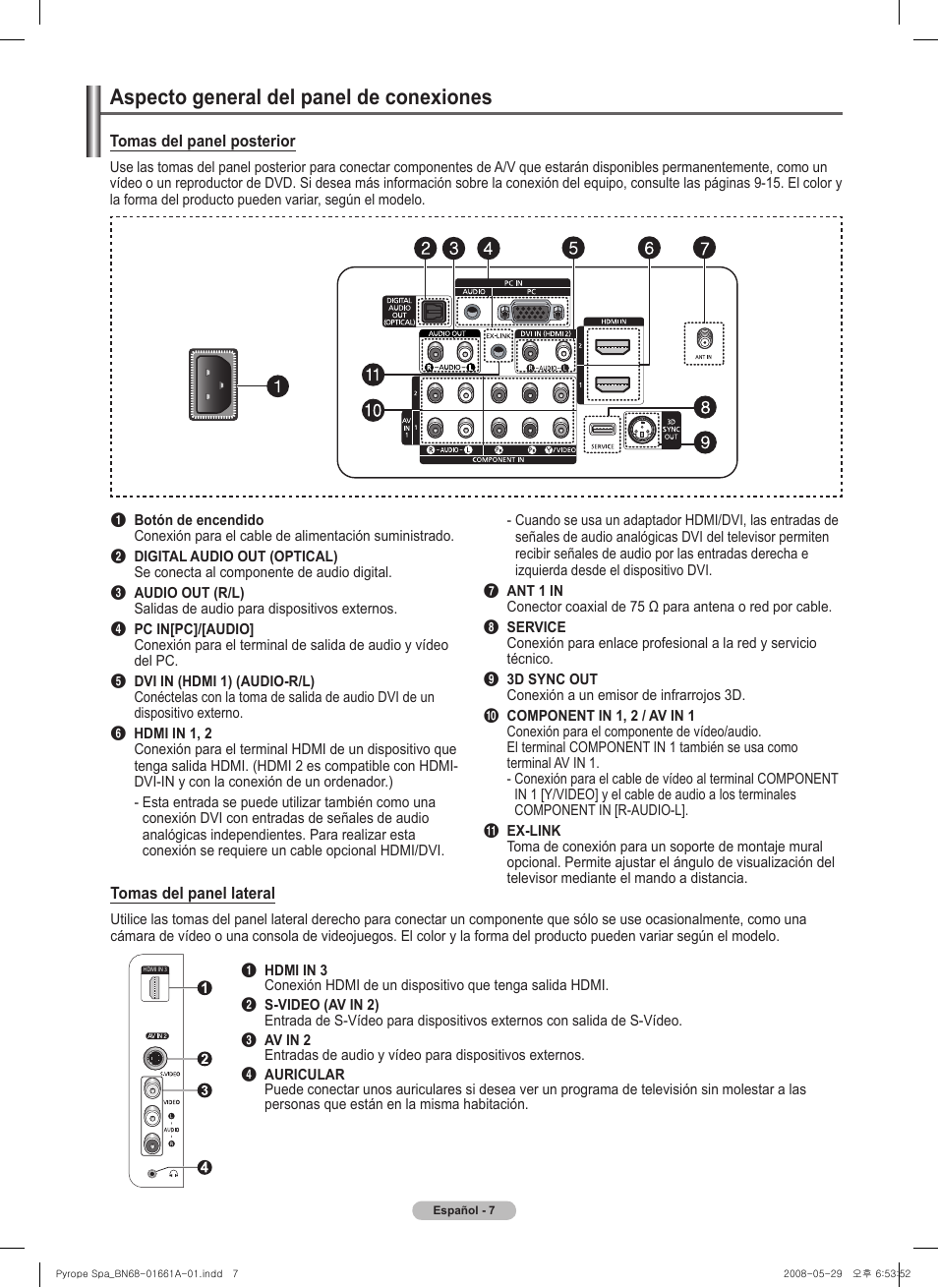 Aspecto general del panel de conexiones | Samsung PN50A460S4DXZA User Manual | Page 81 / 150