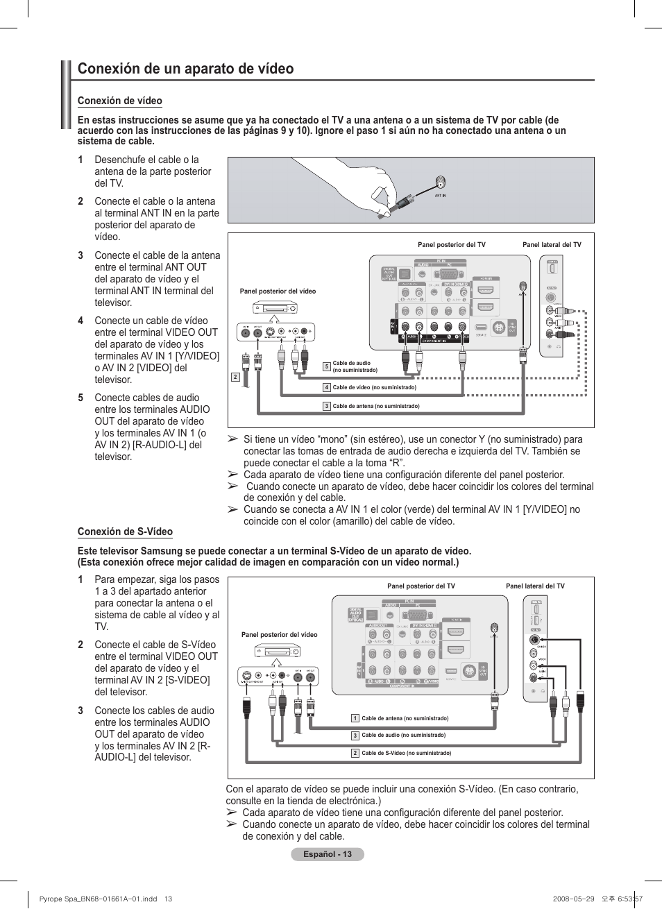 Conexión de un aparato de vídeo | Samsung PN50A460S4DXZA User Manual | Page 87 / 150