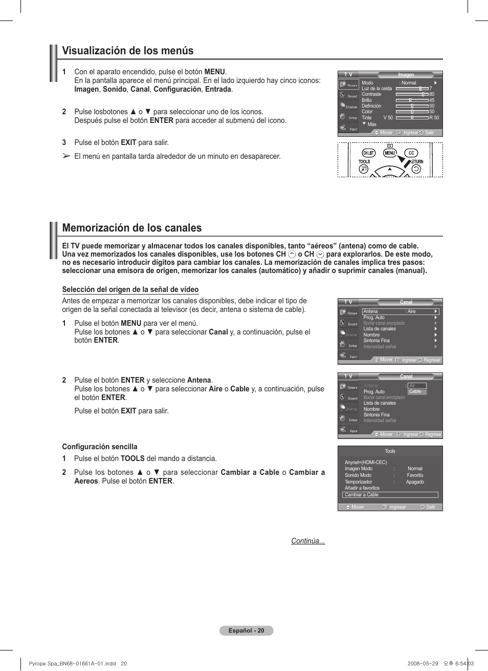 Visualización de los menús | Samsung PN50A460S4DXZA User Manual | Page 94 / 150