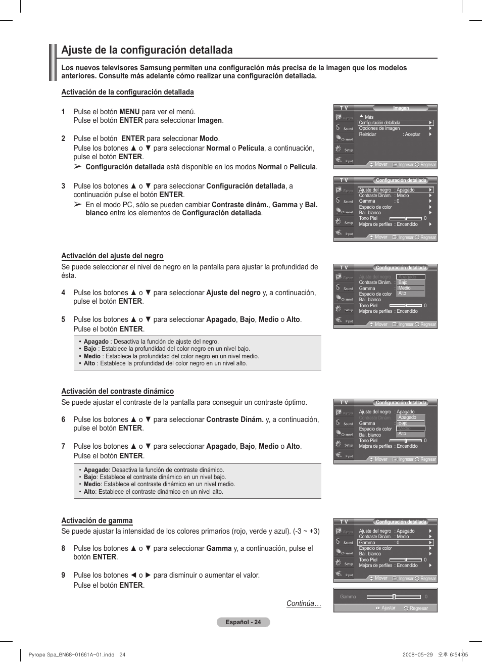 Ajuste de la configuración detallada | Samsung PN50A460S4DXZA User Manual | Page 98 / 150
