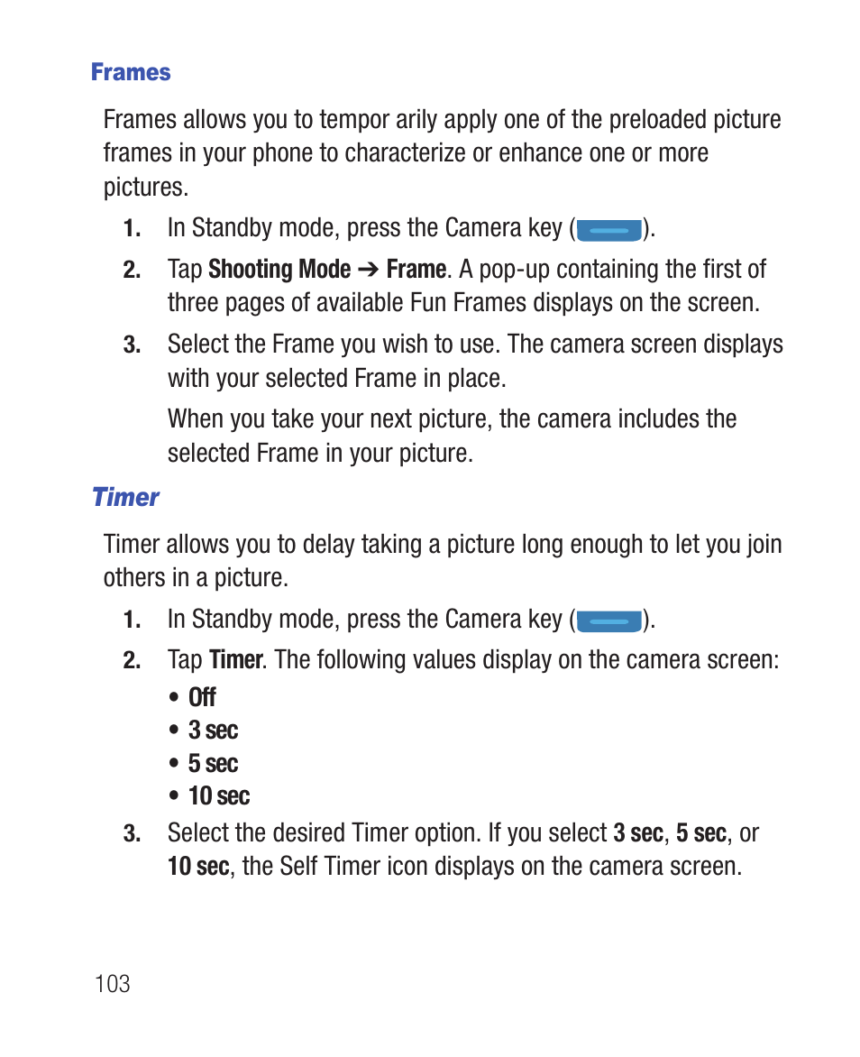 Frames, Timer | Samsung SWC-R640LBAXAR User Manual | Page 108 / 250