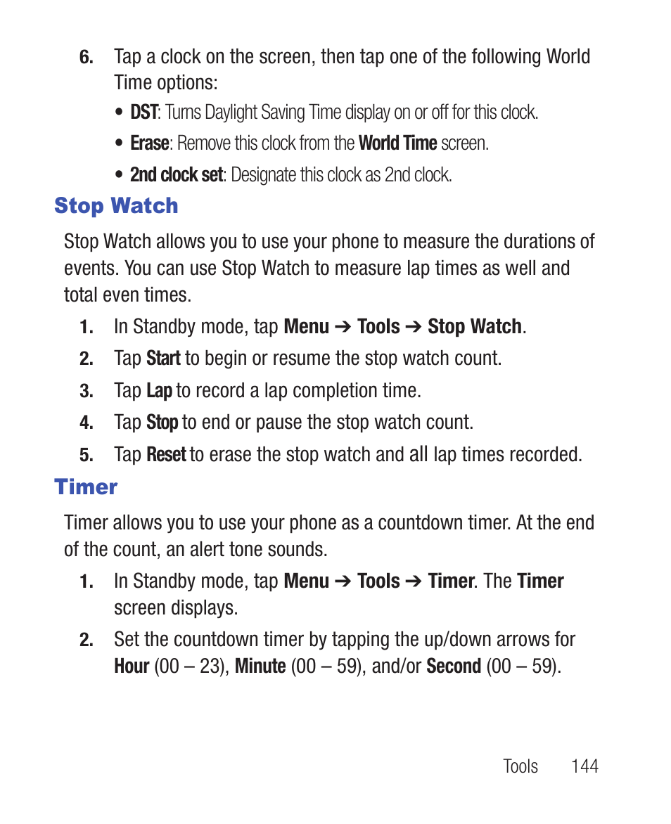 Stop watch, Timer, Stop watch timer | Samsung SWC-R640LBAXAR User Manual | Page 149 / 250