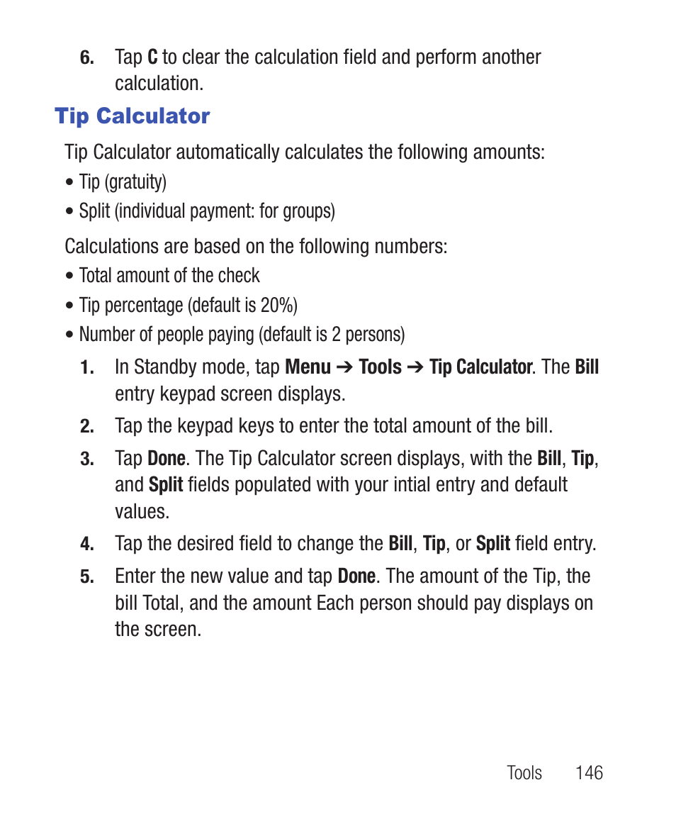 Tip calculator | Samsung SWC-R640LBAXAR User Manual | Page 151 / 250