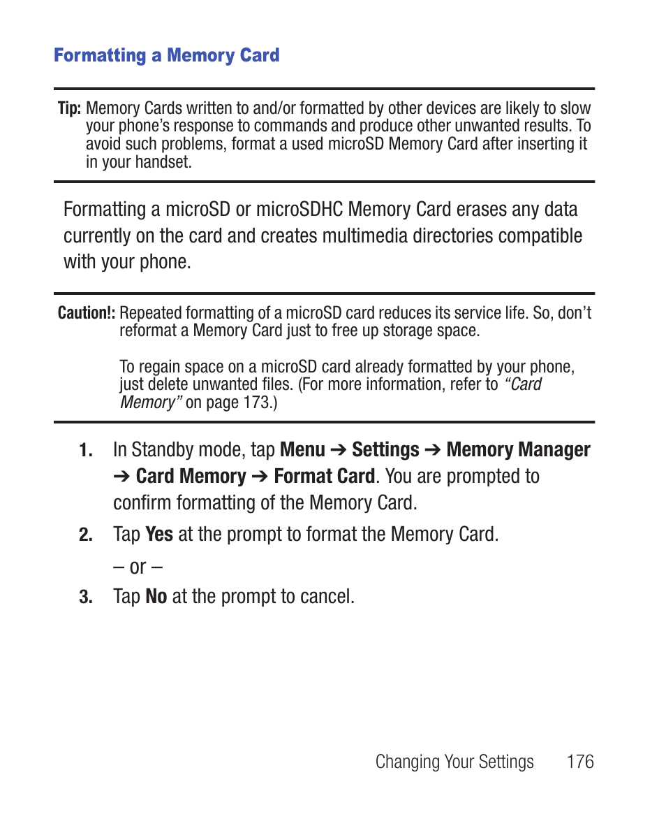 Formatting a memory card | Samsung SWC-R640LBAXAR User Manual | Page 181 / 250