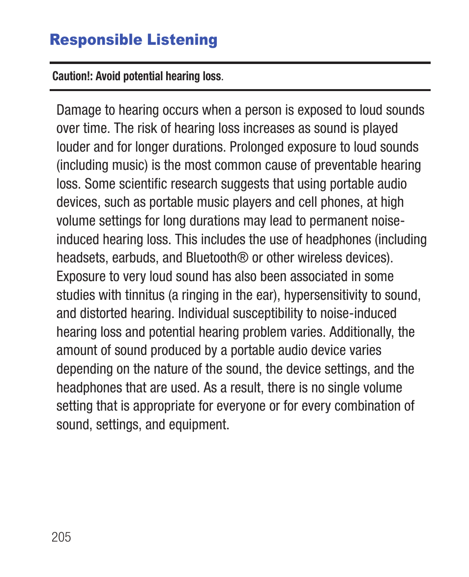 Responsible listening | Samsung SWC-R640LBAXAR User Manual | Page 210 / 250