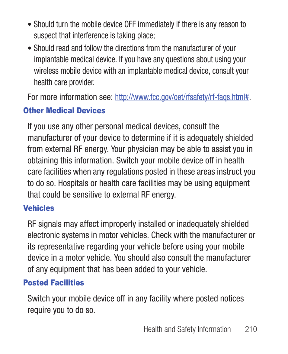 Other medical devices, Vehicles, Posted facilities | Samsung SWC-R640LBAXAR User Manual | Page 215 / 250