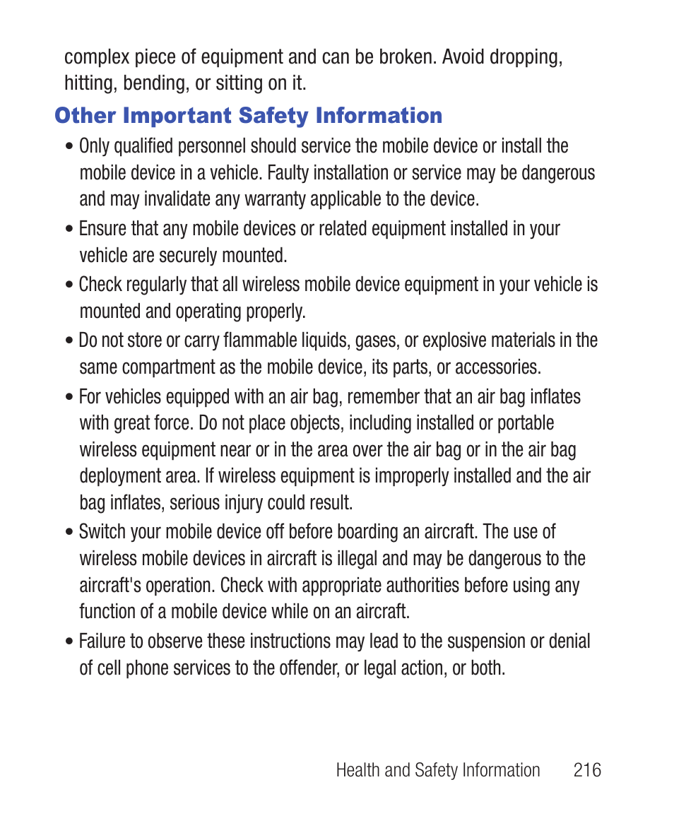 Other important safety information | Samsung SWC-R640LBAXAR User Manual | Page 221 / 250
