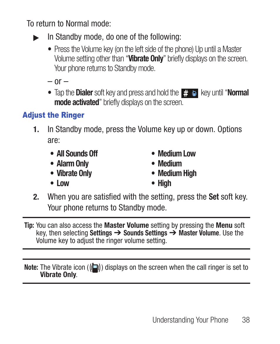 Adjust the ringer | Samsung SWC-R640LBAXAR User Manual | Page 43 / 250