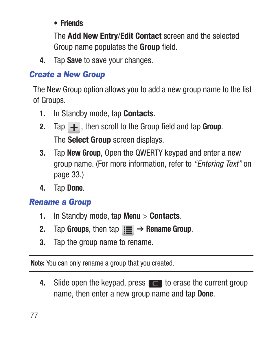 Create a new group, Rename a group | Samsung SWC-R640LBAXAR User Manual | Page 82 / 250