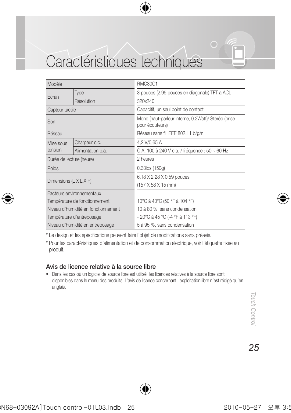 Caractéristiques techniques | Samsung UN46C9000ZFXZA User Manual | Page 73 / 74