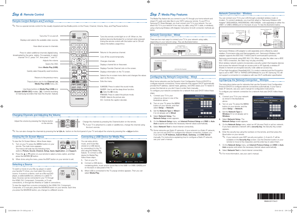 Step 7, Step 6, Media play features | Remote control | Samsung PN50C680G5FXZA User Manual | Page 2 / 2