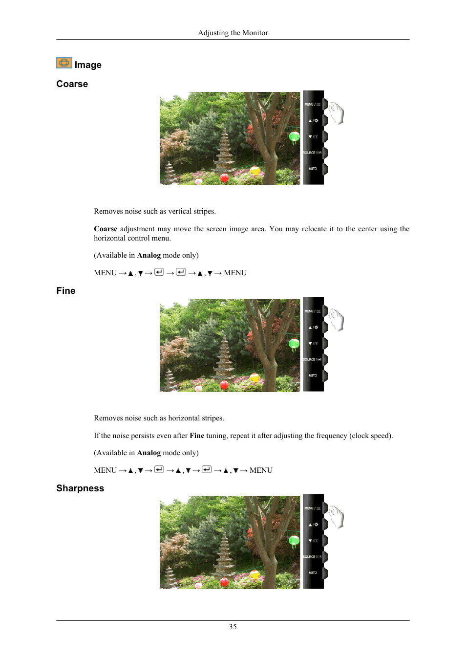 Image, Coarse, Fine | Sharpness | Samsung LS22TWHSUV-ZA User Manual | Page 36 / 96