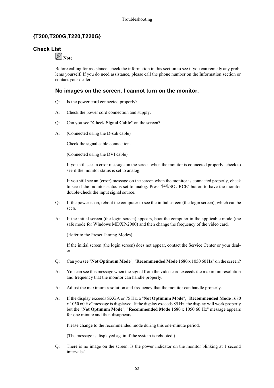 T200,t200g,t220,t220g} check list | Samsung LS22TWHSUV-ZA User Manual | Page 63 / 96