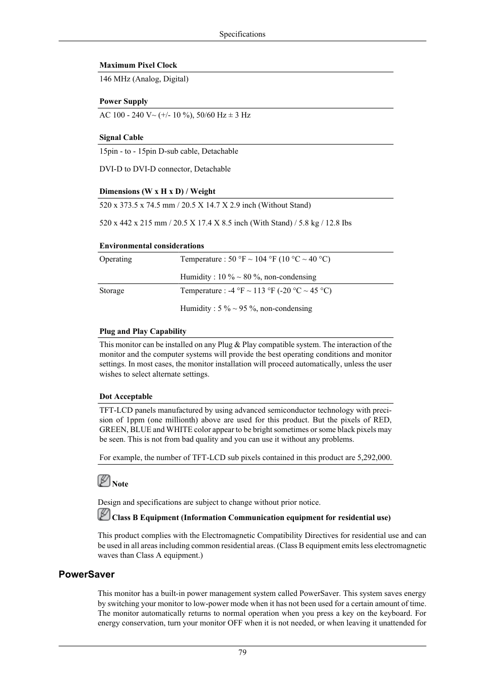 Powersaver | Samsung LS22TWHSUV-ZA User Manual | Page 80 / 96