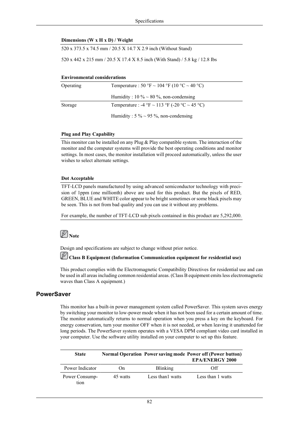 Powersaver | Samsung LS22TWHSUV-ZA User Manual | Page 83 / 96