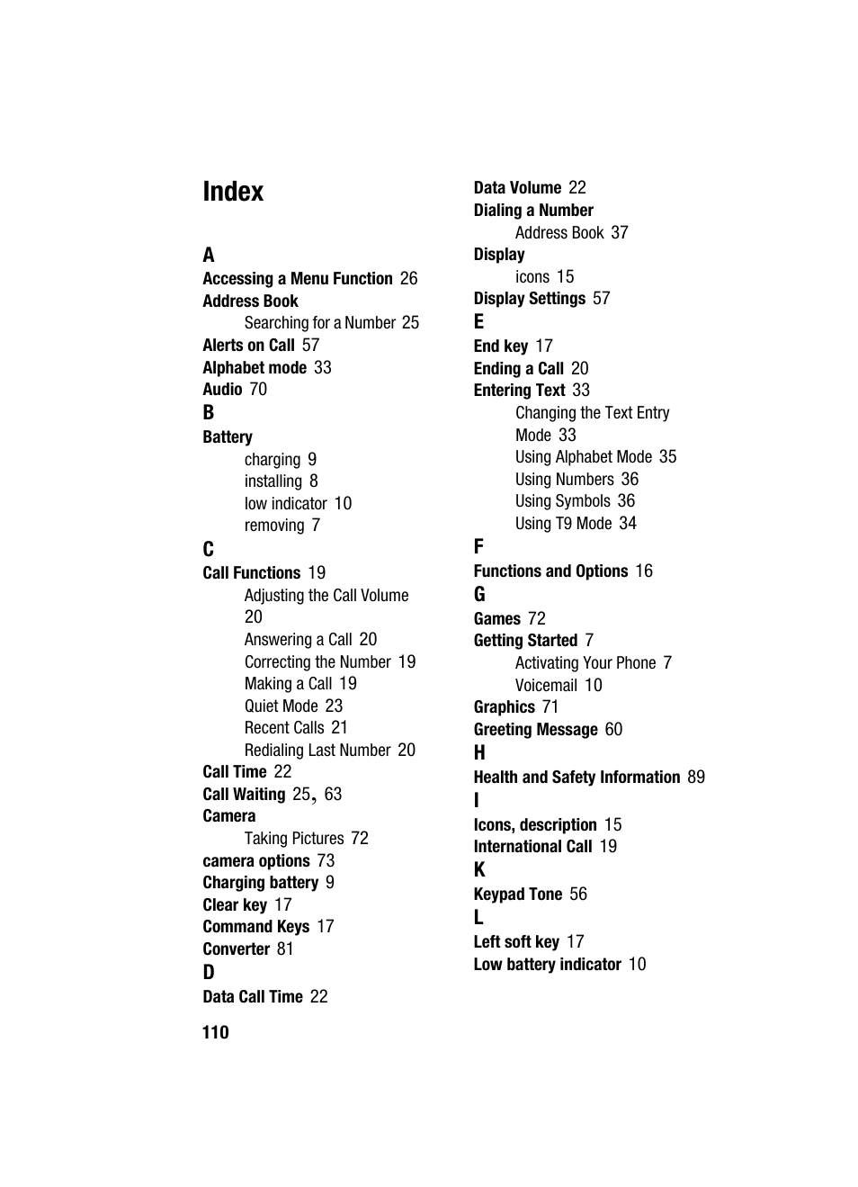Index | Samsung SGH-C417ZDACIN User Manual | Page 107 / 109