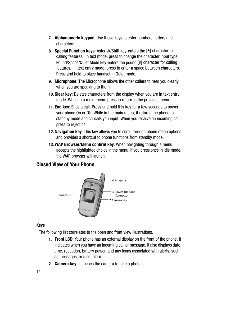 Closed view of your phone | Samsung SGH-C417ZDACIN User Manual | Page 14 / 109