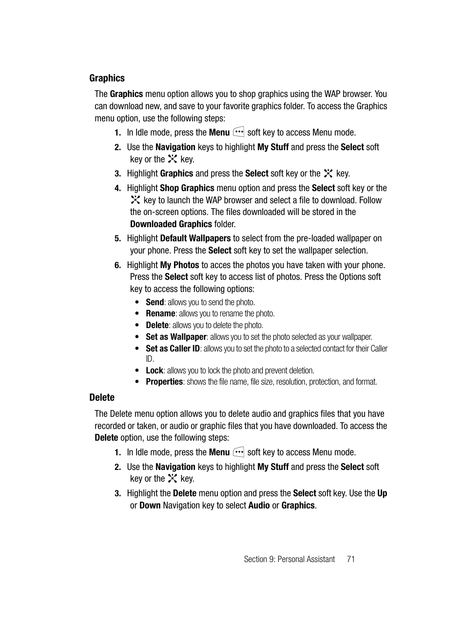 Graphics delete | Samsung SGH-C417ZDACIN User Manual | Page 69 / 109