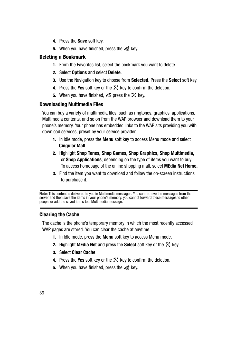 Downloading multimedia files clearing the cache | Samsung SGH-C417ZDACIN User Manual | Page 84 / 109
